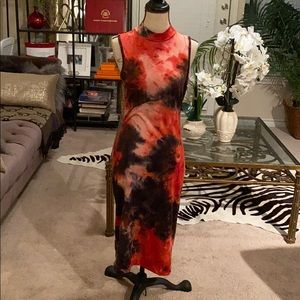 Red mock neck midi dress 222